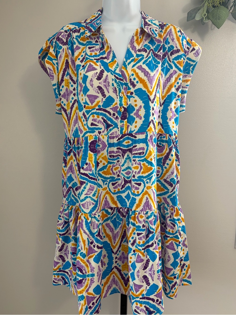 NWT Umgee Multicolor Abstract Print Dress- Blue, Purple, Gold